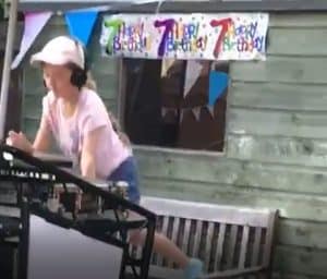 Chloe DJing on her 7th birthday